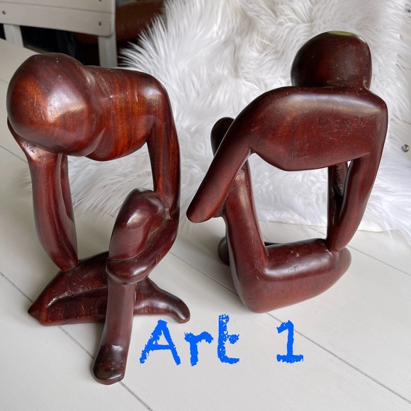 ART-1 | Abstract Hand Carved Wood Thinking Man Cross-Over Legs Sculpture Statue - Picture 2 of 13